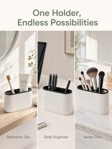 1pc Ribbed Toothbrush Holder, 2-Slot Bathroom Countertop Storage Rack, Suitable For Toothbrush And Toothpaste - Multicolor - View 3