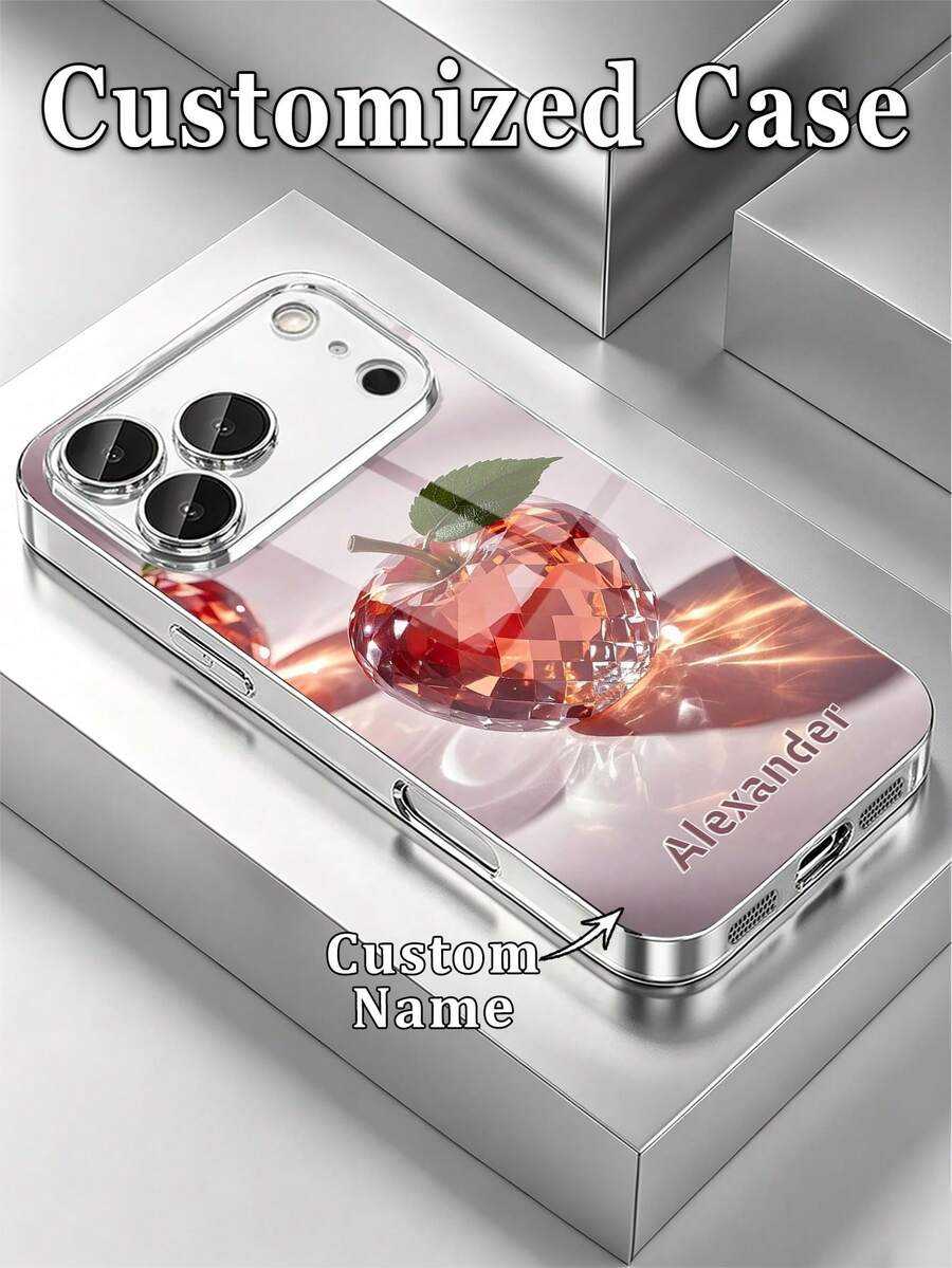1件 DIY 定製姓名，奢華紅色水晶蘋果燈漸層圖案電鍍銀框高清晰玻璃手機殼，適用於 Apple Duo/18ProMax/17ProMax/17Air/16ProMax/16e/15Plus/14Pro/13ProMax/12/11/XsMax/8/7/6Plus & S26Ultra/25Plus/24/23/22 & A36/A35/A33/A31/A26/A15/A13/Note20/10Pro & 17ProMax/15/14/13 & Note14Pro/13Pro/11TPro 及其他系列機型 - 彩色 - 查看 1