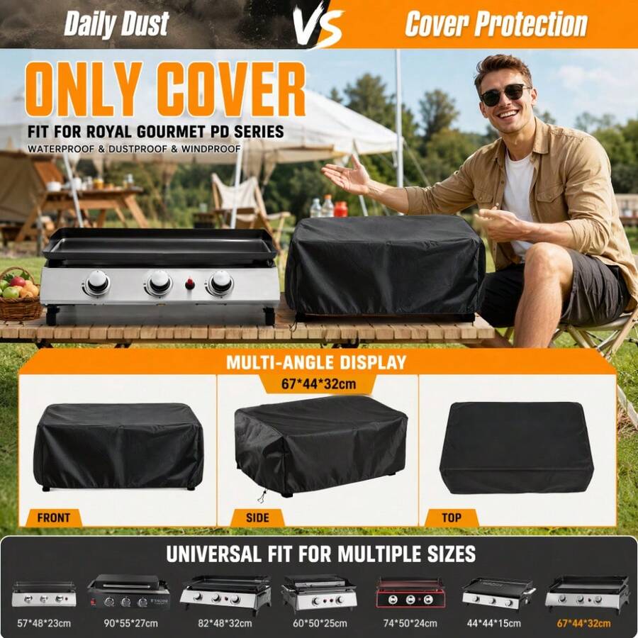 Portable Flat Top Gas Grill Cover 17–35 Inch, Fits 2-Burner Blackstone Pit Boss & 3-Burner Royal Gourmet GasOne Griddle Stations - Black - View 1