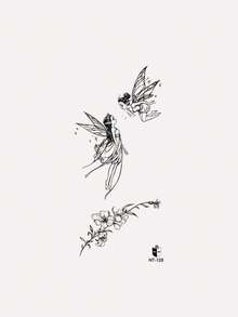 1pc Black Ins Style Aesthetic Fairy Floral Branch Pattern Temporary Tattoo Sticker, Waterproof Body Skin Tattoo For Arm, Shoulder, Neck, Chest, Leg, Party Gift, Holiday Gift, Concert - Black - View 7