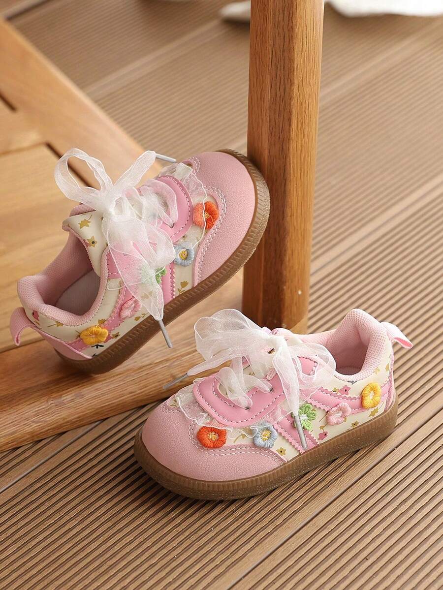 1 Pair Girls' Sports Shoes, Spring/Autumn New Korean Style Cute Kids' Training Sneakers - Pink - View 1