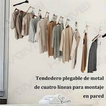 Tendedero  Plegable Retráctil de Pared, para Ropa y Cobijas con Pinzas, Reforzado de Metal y Acero Inoxidable - negro - Ver 4