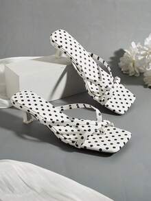 Women's 2025 Fashion Versatile Comfortable Thong High Heel Sandals With Solid Color Stone Texture (Random Stone Texture Cut) - White - View 1