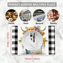 1pc/4pcs/6pcs Highland Cow Pattern Printed Linen Placemats, Rectangular Table Mats, Washable, Easy To Clean, Plate Mats, Bowl Mats, Western Style Placemats, Suitable For Kitchen, Dining Room, Family Gatherings, Coffee Table And Daily Table Decoration - Multicolor - View 10