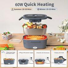 SOKANY Car & Home Dual-Use Electric Heating Lunch Box, 304 Stainless Steel Material, With Insulated Bag, Fork And Spoon - Grey-black - View 6
