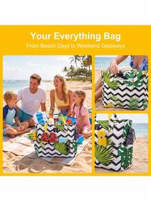 Pomelo Best 35L Polyester Large Beach Bag Solid Black Tropical Wavy Floral Flip Flop Print 9 Compartments Waterproof Sandproof Travel Shoulder Handbag - Multicolor - View 7
