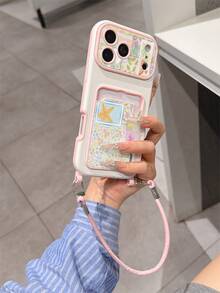 1pc Fashionable Personalized Full-Screen Floral Patchwork Starfish Color Block Pattern, Fashion Card Holder Lanyard TPU Material Shockproof Protective Phone Case, Suitable As Holiday Gift Compatible With Apple 11/12/13/14/14plus/15/15plus/16/16plus/17/17pro And Other Models Protective Cover - Multicolor - View 5