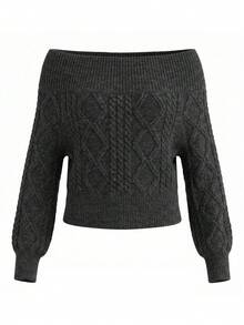 Women's Knitted Off-Shoulder Sweater, Long Raglan Sleeve Regular Length Pullover, Suitable For Autumn Wear - Grey - View 11