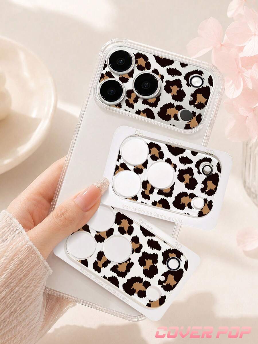 1pc Yellow Brown Leopard Print Camera Lens Protector Film, Compatible With IPhone 17Pro/17 Pro Max; Made Of Tempered Glass, Full Coverage Design, High Definition & Transparent, Scratch-Resistant & Anti-Fingerprint, Compatible With Phone Cases, Easy To Install.