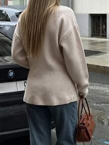 Women's Autumn Long Sleeve Button Front Cardigan - Oatmeal - View 3