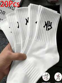 40/30/24 Pares de Meias Esportivas Confortáveis Unissex, Meias Longas Masculinas, Adequadas para Esportes e Treinamento, Meias Longas Femininas, Uso Casual e Empresarial, Antibacterianas, Macias, Cor Preta e Branca, Resistentes a Odores, Absorventes de Umidade, Leves e Confortáveis, Adequadas para Outono/Inverno, 20/10/8/6/4/2 Pares, Outono - Multicolorido - Visão 24