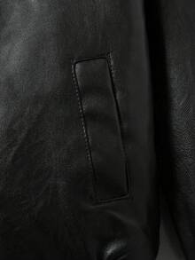Toddler Black Zipper Collar Ribbed Cuff Street Cool Multi-Function Motorcycle PU Leather Loose Jacket - Black - View 6