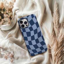 Navy Blue Wave Pattern Phone Case Simple Twisted Grid Print Phone Protective Cover For IPhone15 Plus 14 Pro Max 12 13 Mini Galaxy S24 S23 - 白色 - 查看 2