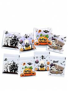 100PCS Self-Adhesive Plastic Gift Bags, Perfect For Party Favours And Spooky Decorations Reusable Four In One Skeleton, Bat, And Pumpkin Designs, Lightweight And Durable Bags For Events, Birthdays,Halloween Party Goodie Bags: Trick-Or-Treat! - View 9