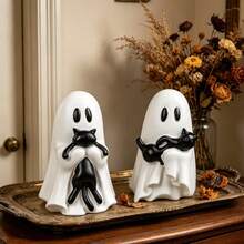 1Pc Cute Pumpkin Ghost Figurine, Autumn Bookshelf Ornament, Soft Spooky Home Decor For Coffee Bar, Tiered Tray & Fireplace Display - Multicolor - View 1