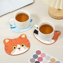 3pcs Heat-Insulating Coaster Set, Cute Cat Asymmetrical Anti-Scald Cup Mat - Multicolor - View 2