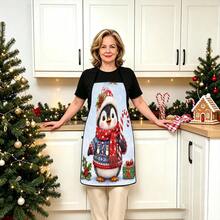 1 pieza Delantal de chef con estampado de animales de dibujos animados navideños, Papá Noel, campana navideña, copo de nieve navideño, reno navideño, árbol de Navidad, muñeco de nieve navideño, pingüino navideño, adecuado para decoración del hogar y uso en la cocina. Hecho de material 100% poliéster, diseñado con estilo sin mangas, perfecto para la cocina del hogar y cocina al aire libre. Este delantal estampado es unisex, lavable a máquina y reutilizable, un artículo esencial de cocina - Multicolor - Ver 1