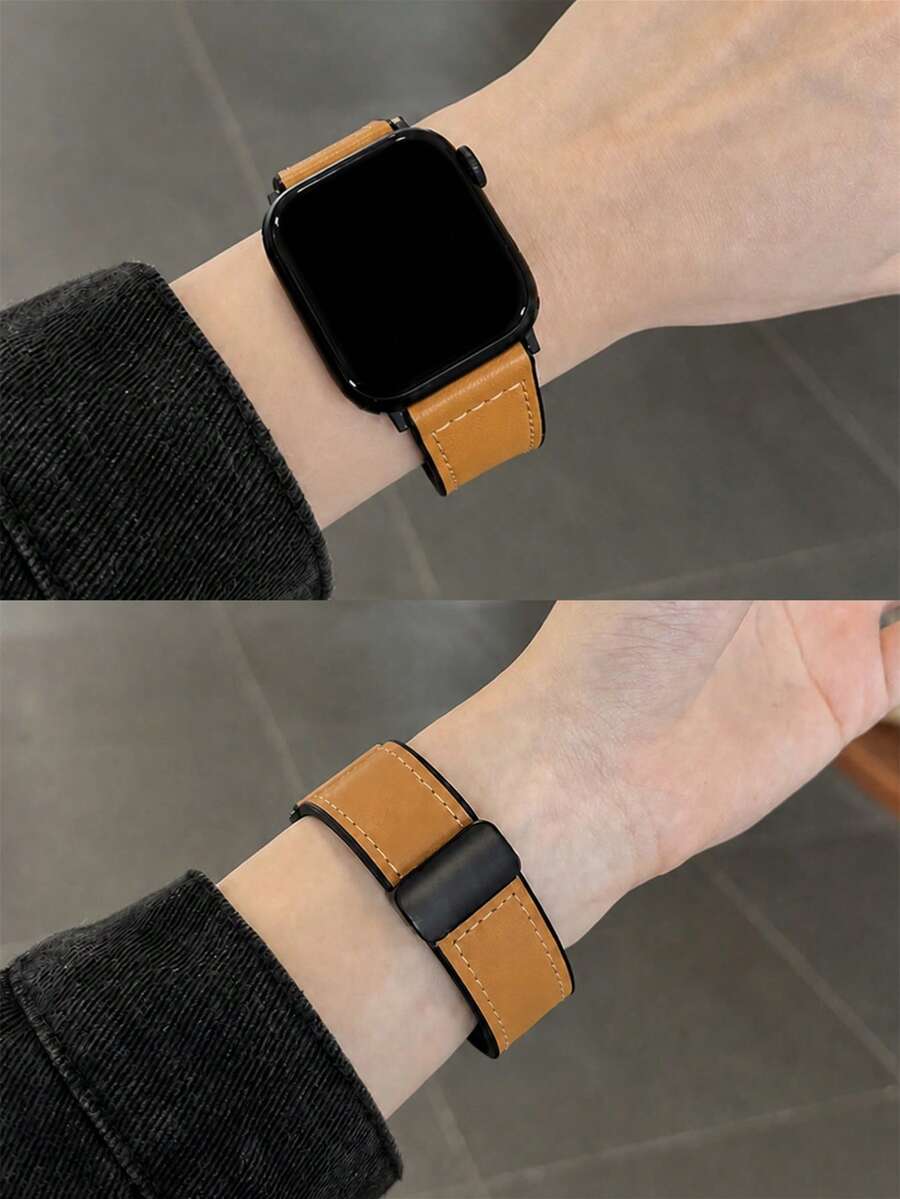 1件中性真皮與矽膠磁吸錶帶，相容 ，適用 42mm、38mm、40mm、41mm、44mm、45mm、46mm、49mm 尺寸，時尚智慧手錶替換錶帶，相容 Series Ultra2/1、SE2、SE 11、10、9、8、7、6、5、4、3、2、1 及其他機型，可作為學生返校禮物