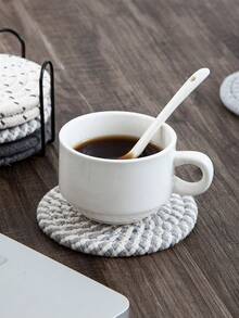 8pcs Beverage Coaster Set With Holder, Minimalist Woven Desktop Coasters, Heat-Resistant Kitchen Dining Table Coasters, Thickened Insulated Pads, 4-Color Absorbent Coaster Set, Home Decor Desktop Protection, Suitable For Various Cups, 4.3 Inch - Black and Gray - View 10