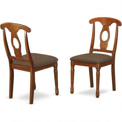 East West Furniture NAC-SBR-C Napoleon Kitchen Dining Chairs - Linen Fabric Upholstered Solid Wood Chairs, Set Of 2, Saddle Brown