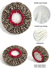 Double Layer Waterproof Shower Cap, Reusable Satin Shower Cap With PEVA Lining, College Essentials, Autumn Daily Hair Care, Halloween Decoration Cute Accessory, Christmas Decoration, Bath Spa Makeup Cooking Use - Multiple Styles - View 4