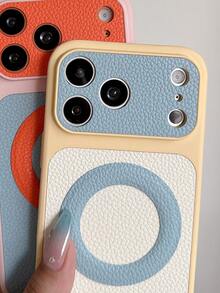1 buah Casing Ponsel Kulit Magnetik Warna-warni Lucu, Kompatibel dengan iPhone 17 Pro Max 16 15 14, Cincin Magnetik Donat 3D Pengisian Nirkabel, Casing Pelindung PC Keras, Warna Permen - Batas berwarna kuning muda - View 2