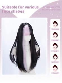 alicegarden 26 Inch Long Synthetic Wig, Natural Straight Hair Style, Stunning Multi-Color, With Bangs, Suitable For Women's Daily, Party, Cosplay Use, Natural And Durable, Women's Wig Gift, Halloween - Multicolor - View 2