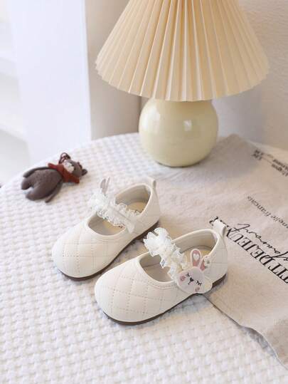 New Korean Style Girls Baby Fashion Flat Shoes, Cartoon Lace Trim Decor Design, Princess Shoes For Little Girls, Children Spring Autumn Flat Shoes, Daily Versatile Protective Walking Shoes