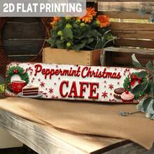 2D Flat Vintage Mint Christmas Cafe Metal Sign, 1pc, Holiday Atmosphere. Christmas Decoration Wall Decor, Suitable For Kitchen, Home, Living Room, Decorative Sign, 3.93X15.74 Inches - A - View 9