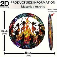 2D Flat Style 1pc Round Acrylic "Flame Witch Dancing" Sun Catcher Hanging Ornament, Flame Silhouette Print, Waterproof Light-Absorbing Window Decor, Perfect For Pagan Style Home Decoration, Halloween Gift - Colorful - View 5