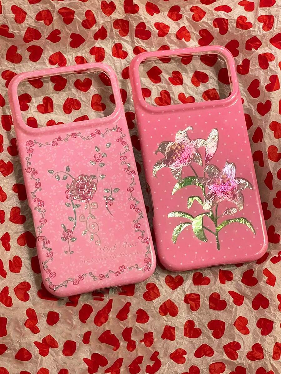 1PC Ins Polka Dot Lily Rose IMD Full Coverage Anti-Drop PC Phone Case Compatible With Apple 11 Pro Max/12 Pro Max/13 Pro Max/14 Pro Max/15 Pro Max/16 Pro Max/17 Pro Max - Multicolor - View 1
