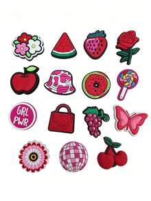 15pcs Charming Red Girlish Style Hole Decorations, Versatile Soft Rubber Accessories For Shoes, Bags, Phone Cases, Unique Gift Options For Teen Girls - Multicolor - View 2
