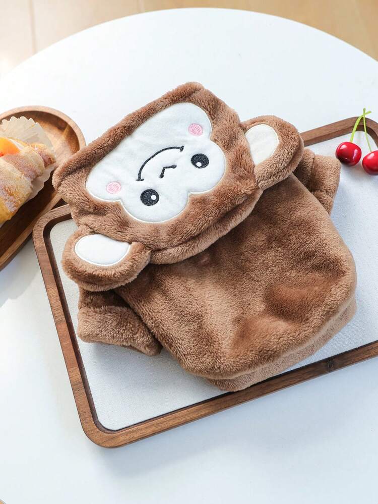 PETCIRCLE 1件寵物衣服 小狗幼犬貓咪可愛柔軟保暖防風毛絨短款變裝套裝 - 乖巧猴子 - 棕色 - 查看 11