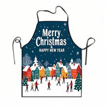 1pc Christmas Santa, Christmas Bell, Christmas Snowflake, Christmas Reindeer, Christmas Tree, Christmas Snowman, Christmas Penguin, Christmas Cartoon Animal Pattern Chef Apron, Suitable For Home Decor And Kitchen Use. Made Of 100% Polyester Material, Designed As Sleeveless Style, Perfect For Home Kitchen, Outdoor BBQ Cooking. This Printed Apron Is Unisex, Machine Washable And Reusable, An Essential Kitchen Accessory - Multicolor - View 14