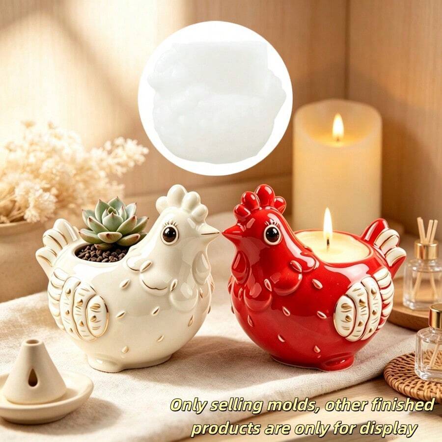 鸡/母鸡/斑点小鸡造型花盆、笔筒、蜡烛杯硅胶模具,DIY公鸡、母鸡、小鸡造型硅胶模具,适用于树脂、石膏、粘土、混凝土工艺品,适合节日礼物和家居装饰 - A - 查看 1