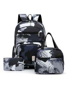 Set Of 3 Colorblock Mixed Fashion Backpacks, Large Capacity Zipper Minimalist Backpacks For Students, Suitable For Elementary, Middle, And High School Students, Fashion Casual Campus Backpacks, Boy's Travel Backpacks, Business Travel Vacation Outdoor Sports Boyfriend Gift, Back To School Essential - Multicolor - View 15