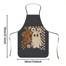 1pc Halloween Daisy Ghost Print Apron, Featuring Checkerboard Daisy Ghost Pattern, Durable Cooking Apron Suitable For Bakers, Cake Decorators, BBQ Enthusiasts, Gardeners, Painters, Nail Artists - Perfect Gift For Home And Professional Chefs - Multicolor - View 13