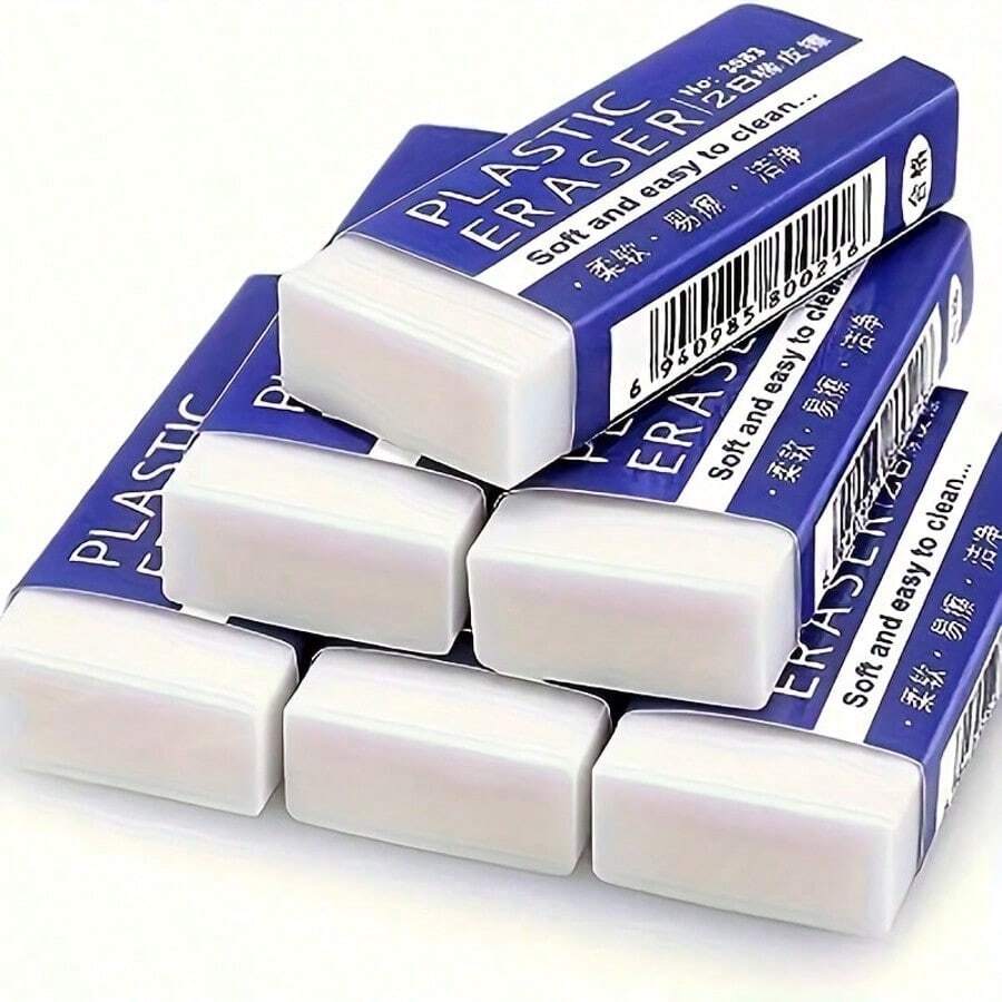 4pcs Soft Easy-To-Clean 2B Plastic Erasers - White, Rectangular, PVC Material, Suitable For Art And Craft Projects, Craft Supplies | Rectangular Eraser | Smooth Texture, Pencil Eraser - White - View 1