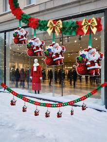1 Set Christmas Hanging Bunting, Holiday Scene Decoration, Paper Garland Hanging Decor, Christmas Paper Garland Party Window Christmas Tree Santa Claus Honeycomb Paper Garland Hanging Decor Background Wall Decoration - Multi-color - View 5