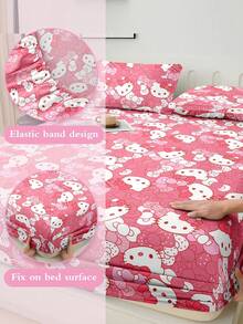 Sanrio 2/3件組 Hello Kitty 床上用品套裝，可愛卡通印花床單套組，床墊保護墊、床罩、床單，舒適家居紡織品，透氣防起球床墊保護墊，家居裝飾，適用所有床尺寸－雙人床、全尺寸、加大雙人床、特大雙人床，四季通用，防塵床罩，可機洗 - 蝴蝶結KT - 查看 2