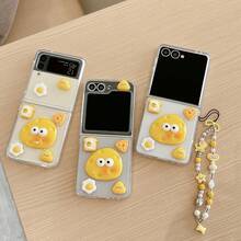 غطاء هاتف كرتوني لطيف بتصميم بيضة مقلية وجبن ثلاثي الأبعاد لهواتف Galaxy Z Flip3/Flip4/Flip5/Flip6/8 بشاشة قابلة للطي، تغطية كاملة وحماية ضد السقوط - أصفر - مشاهدة 1