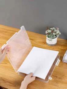 Transparent A4 Plastic Storage Box With Lid - Dustproof Desktop Organizer, Suitable For Office Supplies, School Supplies, Back-To-School Essential - Multicolor - View 11