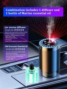 [Car Accessories]Starry Projection Smart Car Air Purifier, 5 Working Modes, Colorful LED Ambient Lighting, Auto Start And Stop, Car Aromatherapy Diffuser, Mini Car Air Humidifier, Essential Oil Diffuser, Adjustable Concentration, Built-In Battery, USB Rechargeable, Suitable For Car, Office, Bathroom, Bedroom, Pet Room, 6 Essential Oil Scents Optional, Multiple Sets Available (1/2/3 Bottles Essential Oil + 1 Diffuser) - Cylindrical - View 10