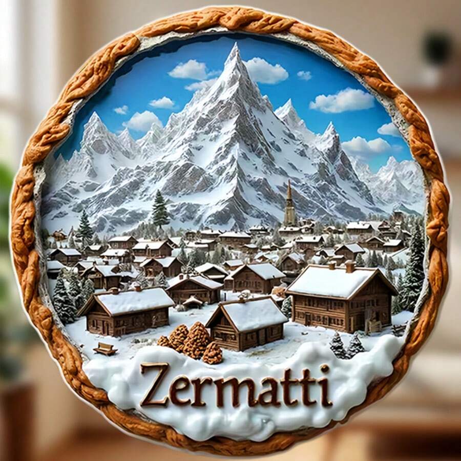 策馬特雪覆小屋與馬特洪峰靜謐之錶磁鐵,純淨冬季秘密紀念品,適用於家中所有金屬表面 - F - 查看 1