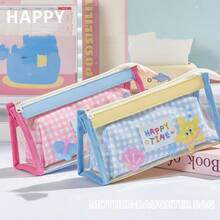 Triangle Star Grid Detachable Transparent Pencil Case, Girly Sticker Large Capacity Student Pencil Pouch, Canvas Visible Stationery Storage Bag For Middle And High School - Multicolor - View 1