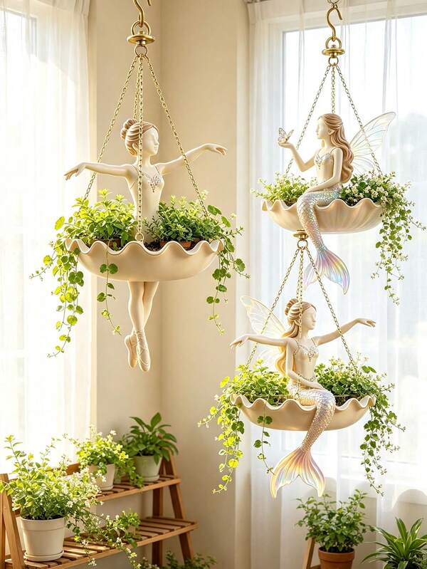 1pc Ballerina Hanging Planter, Ballerina Shaped Flower Pot, Suitable For Succulents, Outdoor Garden Decoration, Outdoor Garden Supplies, Home Decor, Lightweight Chain Hook Planter, Balcony, Porch Decoration, Restaurant Decoration, Back To School, Halloween, Christmas Gift Best Choice