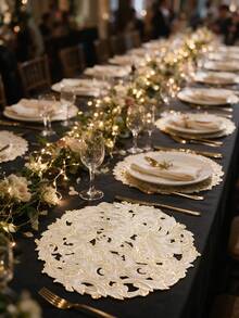 12pcs, Gold Flower PVC Placemats, Waterproof And Oil-Resistant Western Style Table Mats, Washable And Odorless Tableware Pads, Non-Slip Table Decor Mats, Suitable For Restaurants, Cafes, Homestays, Festivals, Parties, Gatherings, Birthdays, Weddings, Dinner Parties. - Multicolor - View 9