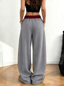 Women Plaid Loungewear Pants, Fall Winter Loose Drapey Straight‑Leg Slim Fit Casual Long Pants Wearable Outdoors - Multicolor - View 4