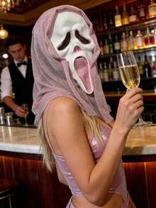 1PC Pink Sequin Scream Mask, Suitable For Halloween And Role-Playing. Made Of High-Quality Latex Material.Cos - Multicolor - View 6