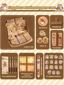 33pcs/226pcs/127pcs/47pcs Capybara‑Print Stationery Set, Multi‑Layer Large‑Capacity Pencil Box Set With Stickers, Keychain & Brooch, Patterned Stationery Supplies, Practical Collection For Daily‑Use - Multicolor - View 25